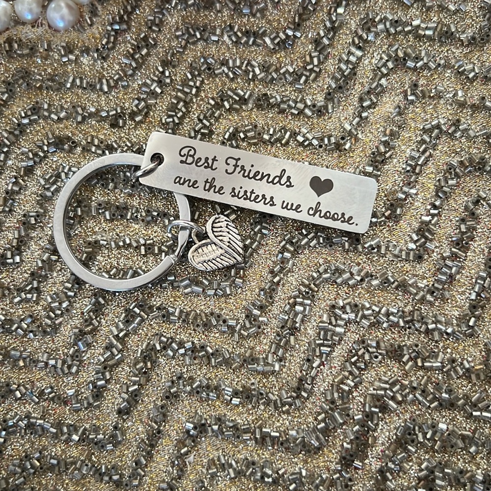 Best Friends Are The Sisters We Choose Silver Tone Key Ring W/Wings